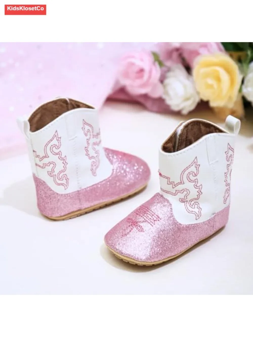 Baby Cowboy Boots Embroidery Western Sequin Leather Round Toe Ankle High Hook &